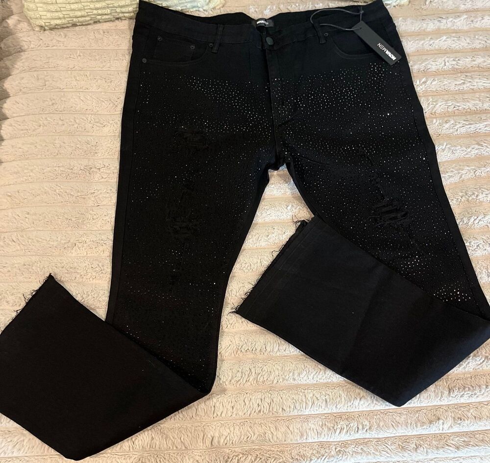 NOVA MEN Stacked Skinny Flare On My Bling Distressed Jeans – Size 42 – NWT